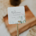 Airy Greenery and Gold Leaf Wedding Welcome Square Sticker<br><div class="desc">These airy greenery and gold leaf wedding welcome stickers are perfect for a modern wedding. The elegant botanical design features light and airy watercolor eucalyptus accented with whimsical gold glitter leaves. Personalize these stickers with the location of your wedding, names, and wedding date. These labels are perfect for destination weddings...</div>