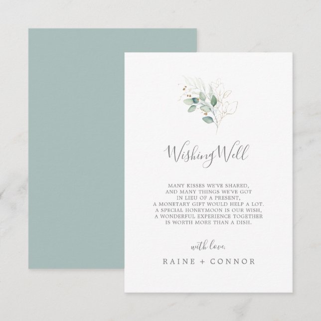 Airy Greenery and Gold Wedding Wishing Well Card (Front/Back)