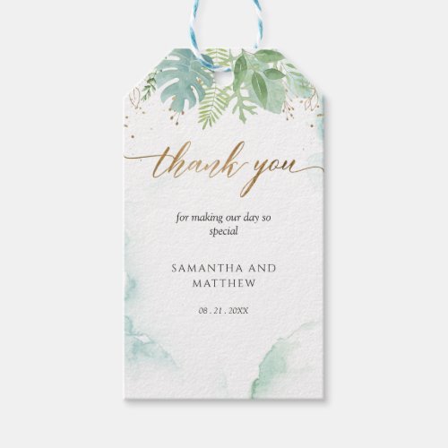 Airy Greenery and Watercolor Thank You Gift Tag