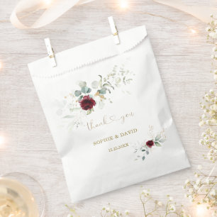 Airy Greenery Burgundy Floral Gold Wedding  Favor Bag