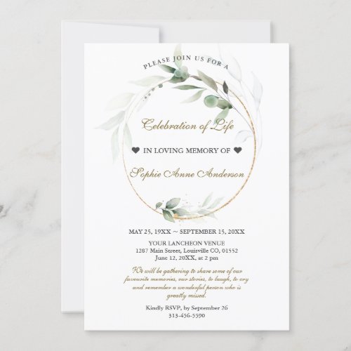 Airy Greenery Celebration of Life Funeral Memorial Invitation