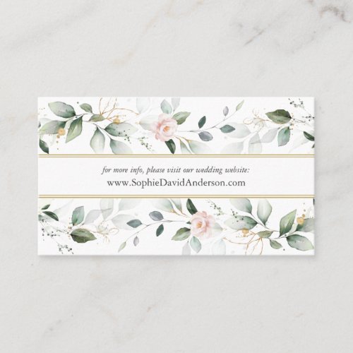 Airy Greenery Floral Gold Wedding Website  Business Card