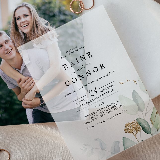 Airy Greenery Gold Leaf Elegant Wedding Vellum Invitations (Airy Greenery Gold Leaf Elegant Wedding Vellum Invitations)