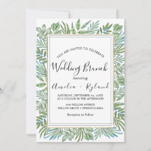 Airy Greenery & Gold Leaf Wedding Brunch Invitation