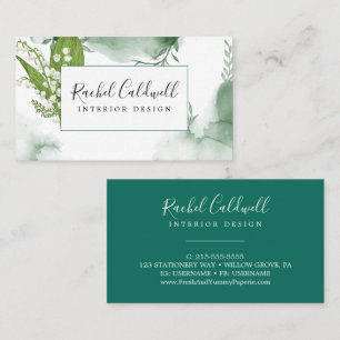Airy Greenery Leaf_White Flower Business Card