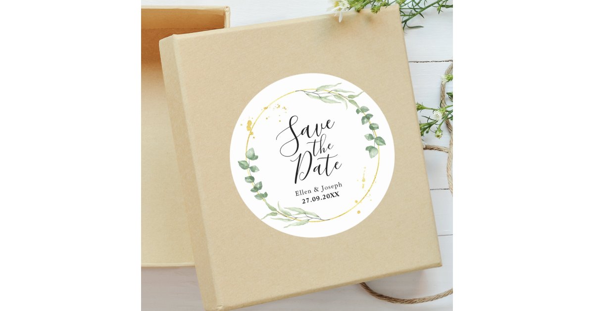Airy Greenery Personalized Wedding Save The Date Classic Round Sticker ...