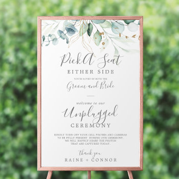 Airy Greenery Pick A Seat Unplugged Ceremony Sign by FreshAndYummy at Zazzle