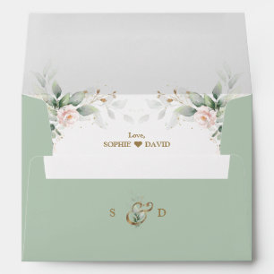 Airy Greenery Pink Roses Wedding Return Address  Envelope