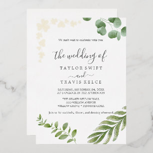 Airy Greenery   Pressed Gold Foil Leaf Wedding Foil Invitation