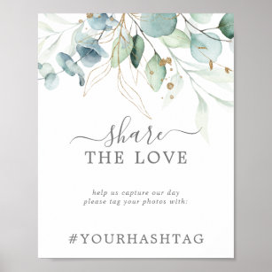 Grey Watercolour Lights Social Media Hashtag Photos Personalised Wedding Sign 