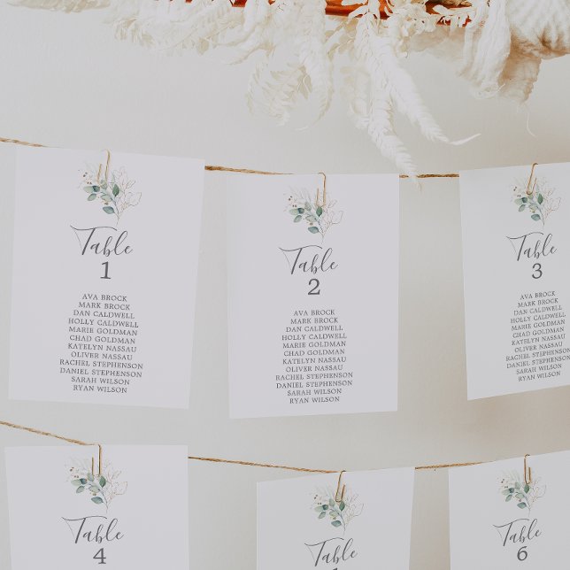 Airy Greenery Table Number Seating Chart Cards (Creator Uploaded)
