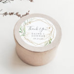 Airy Greenery Thank You Wedding Favor Sticker<br><div class="desc">These airy greenery thank you wedding favor stickers are perfect for a modern wedding reception. The elegant botanical design features light and airy watercolor eucalyptus accented with whimsical gold glitter leaves. Personalize the sticker labels with your names, the event (if applicable), and the date. These stickers can be used for...</div>