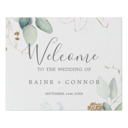 Airy Greenery Wedding Welcome Faux Canvas Print
