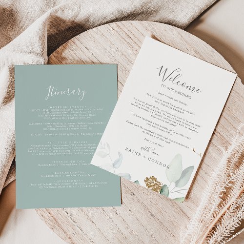 Airy Greenery Wedding Welcome Letter  Itinerary