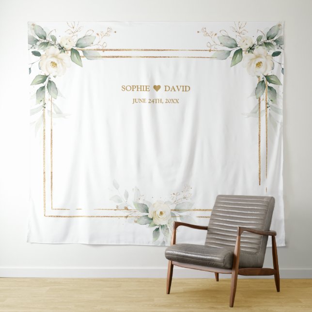 Airy Greenery White Floral Photo Prop Wedding  Tapestry (In Situ (Horizontal))