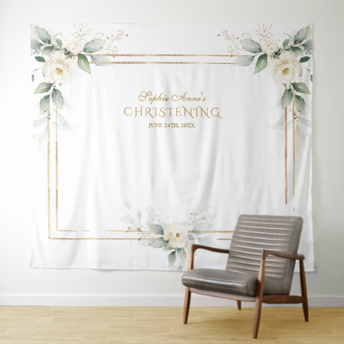 Airy Greenery White Flowers Photo Prop Christening Tapestry