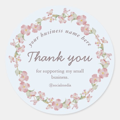Airy light pink Dogwood wreath thank you business Classic Round Sticker
