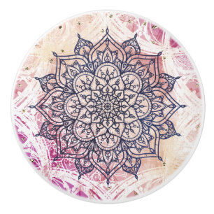 Airy Mandala Happy Pink Purple Yellow Blue & Gold Ceramic Knob