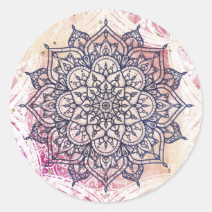 Airy Mandala Happy Pink Purple Yellow Blue & Gold Classic Round Sticker