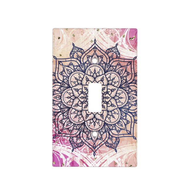 Airy Mandala Happy Pink Purple Yellow Blue & Gold Light Switch Cover (Front)