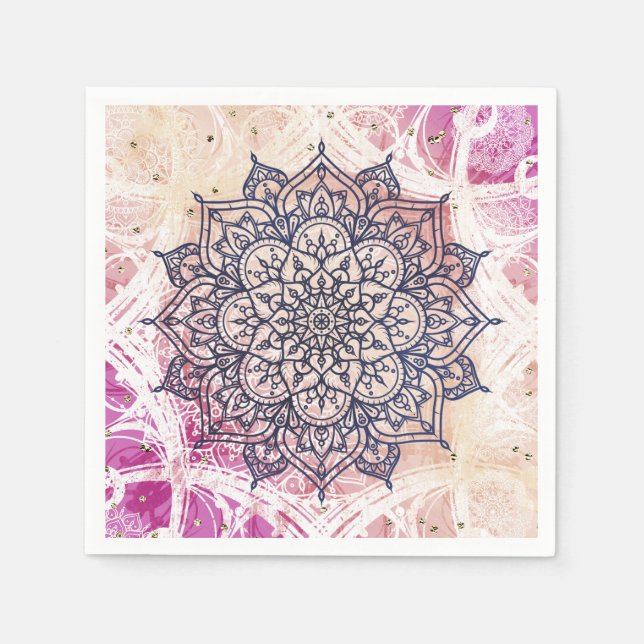 Airy Mandala Happy Pink Purple Yellow Blue & Gold Napkins (Front)