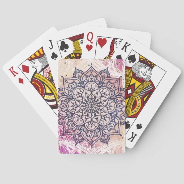 Airy Mandala Happy Pink Purple Yellow Blue & Gold Poker Cards (Back)