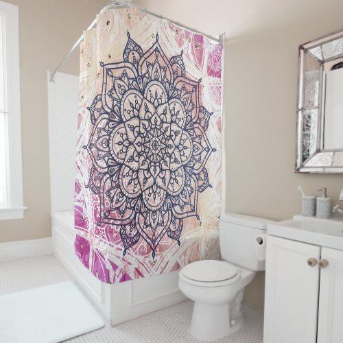 Airy Mandala Happy Pink Purple Yellow Blue  Gold Shower Curtain