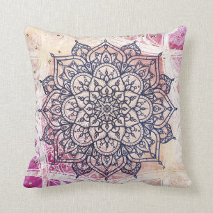 Airy Mandala Happy Pink Purple Yellow Blue & Gold Throw Pillow