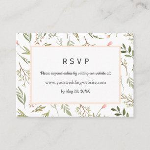 Airy Pink wildflowers Wedding RSVP Online Website Business Card