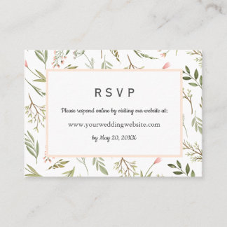 Airy Pink wildflowers Wedding RSVP Online Website Business Card