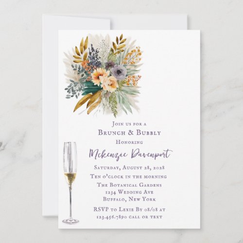 Airy Purple and Gold Peony Brunch and Bubbly Invitation