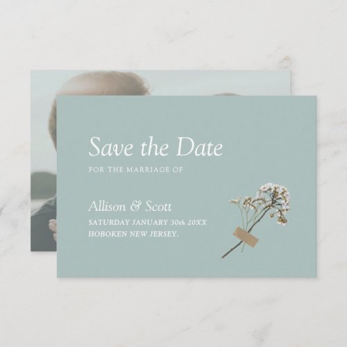 Airy Sage Green Minimalist Photo Hand Press Floral Save The Date