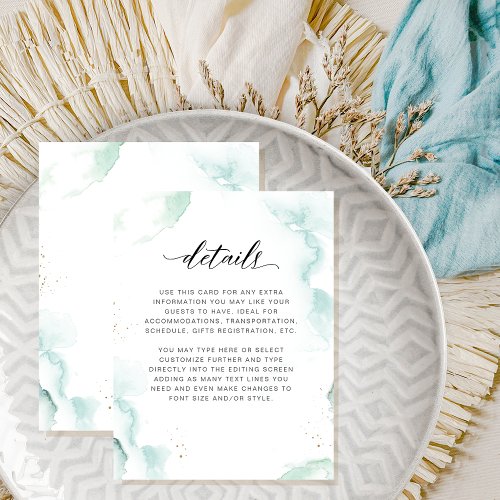 Airy Turquoise Blue and Green Watercolor Details Enclosure Card