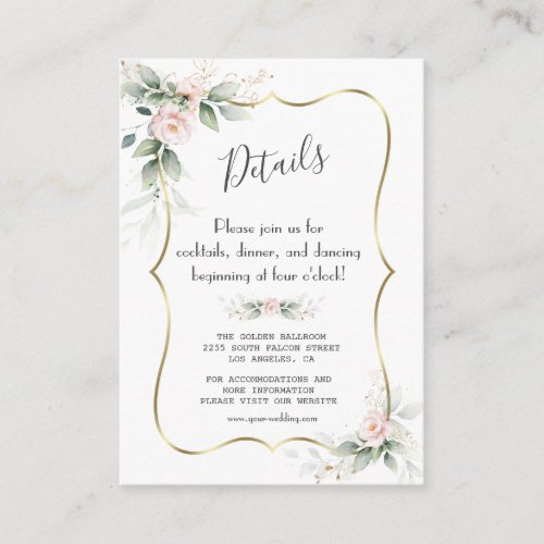Airy Watercolor Greenery Floral Wedding Details Enclosure Card