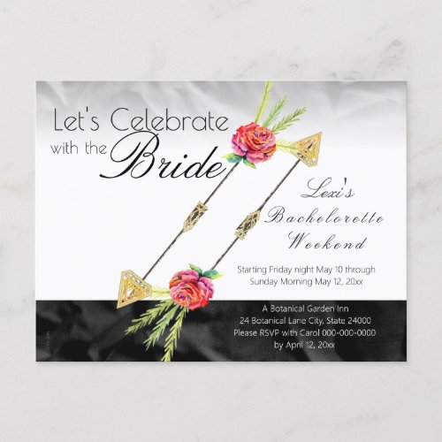 Airy Whimsical Pink Floral Gold Geometric Arrows Invitation Postcard