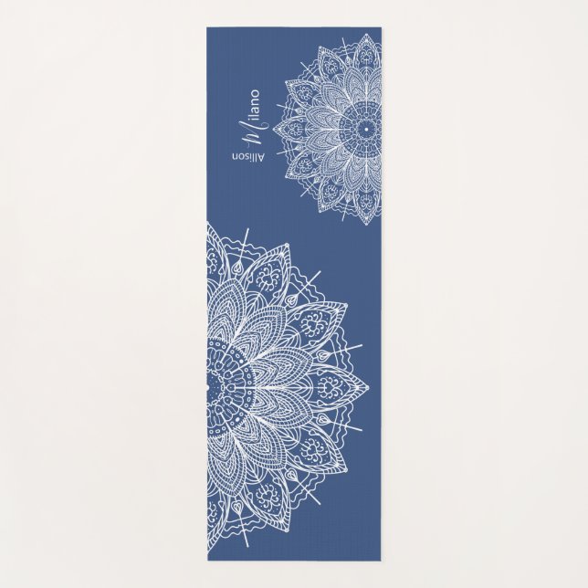 Airy White Mandalas Blue Personalized Prayer Or Yoga Mat (Front)