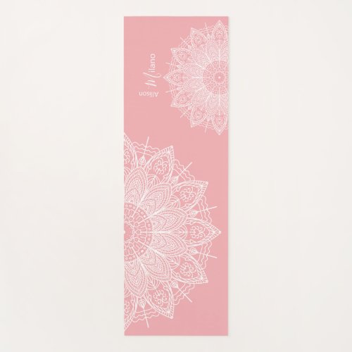 Airy White Mandalas Over Coral Pink Personalized Yoga Mat