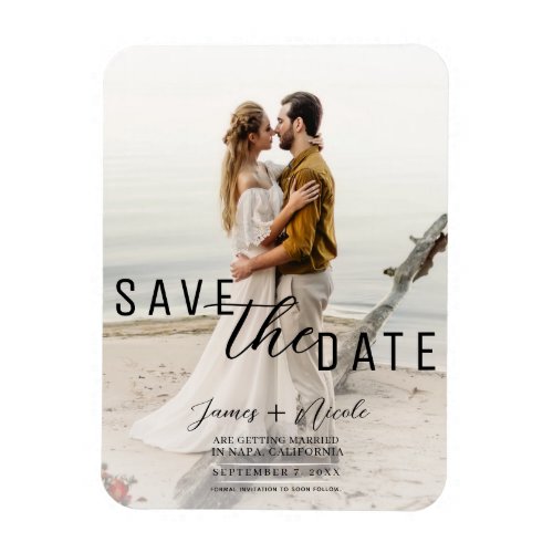 Airy White Overlay Photo Save the Date Wedding Magnet
