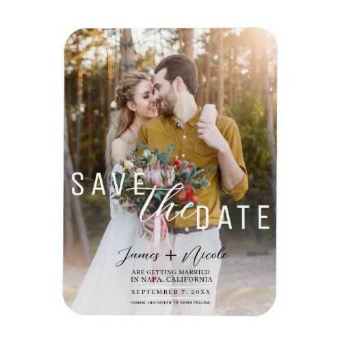 Airy White Overlay Photo Save the Date Wedding Magnet