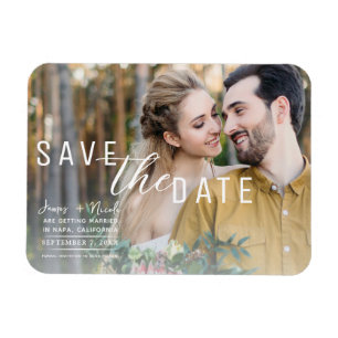 Airy White Overlay Photo Save the Date Wedding Magnet