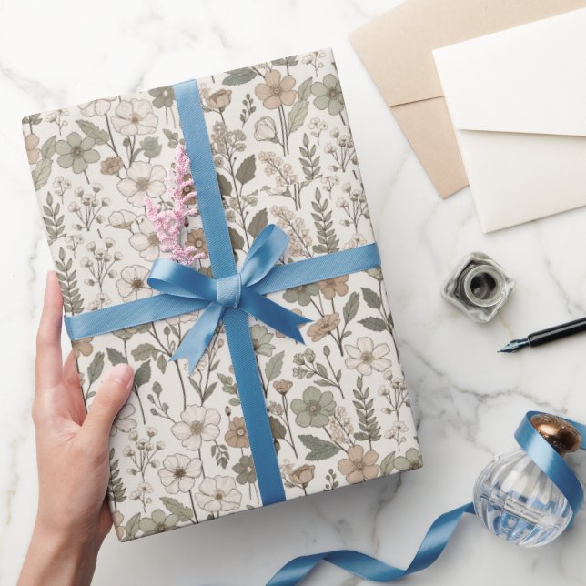 Airy Wildflowers in Cream & Sage Wrapping Paper (Gifting)
