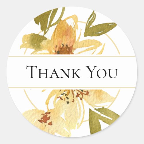 Airy Yellow Watercolor Floral Thank You Classic Round Sticker