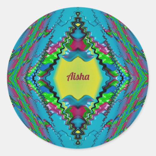 AISHA  Black Pink Blue and Yellow Fractal  Class Classic Round Sticker