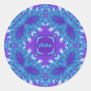 AISHA ~ WOW PRETTY 3D! Aqua, Purple and White ~ Cl Classic Round Sticker