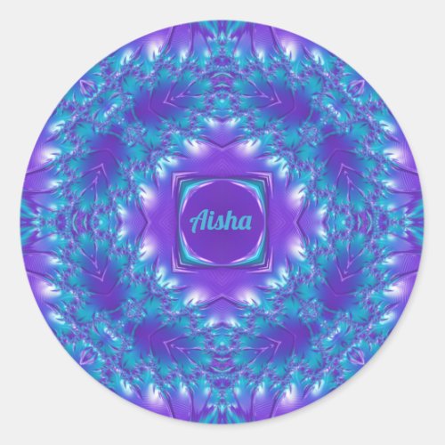 AISHA  WOW PRETTY 3D Aqua Purple and White  Classic Round Sticker