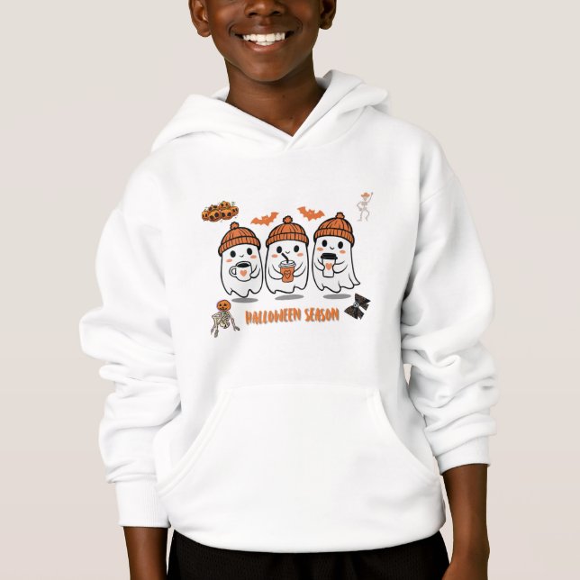 aison Halloween – fantômes café mignons Hoodie (Front)