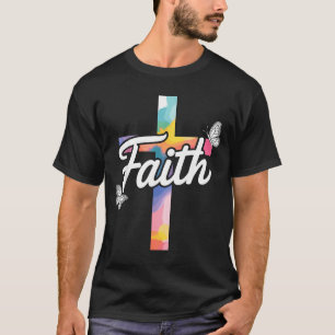 Aith Cross With Butterflies Christian T-Shirt