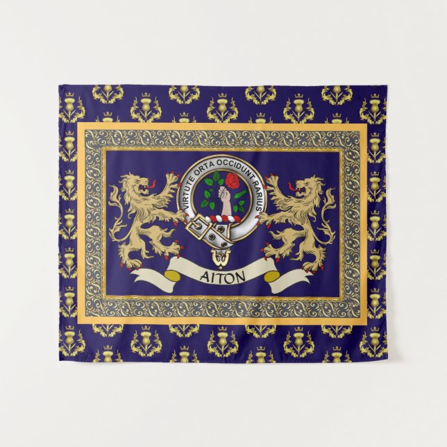 Aiton Clan Badge Personalized Blue Tapestry (Front (Horizontal))