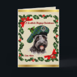 Aiton Scottie Dog Personalized Xmas Card<br><div class="desc">A Christmas card from the Aitons! Featuring a Scottie dog sporting a tartan tam with clan badge and holly ready for the holidays! You may personalize with your own message,  names or whatever suits your fancy! Proud to be Scottish!</div>