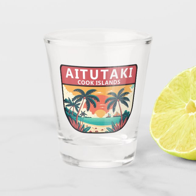 Aitutaki Cook Islands Retro Emblem Shot Glass (Front)